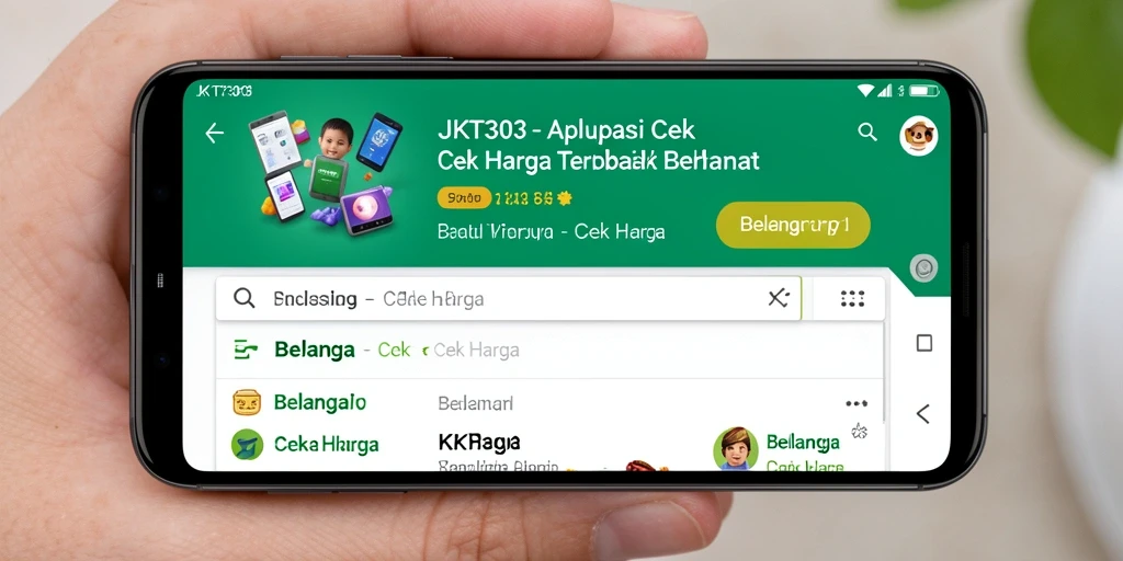 Antarmuka aplikasi JKT303 untuk cek harga produk dengan fitur lengkap.